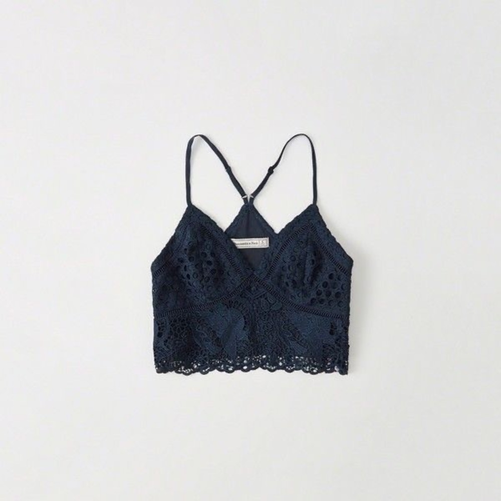 Abercrombie & Fitch Lace Cropped Top in Navy Blue